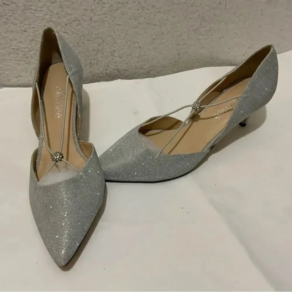 New J Renee Women's Veeva Pointed Toe Pumps Size 8 M Silver Glitter Fabric